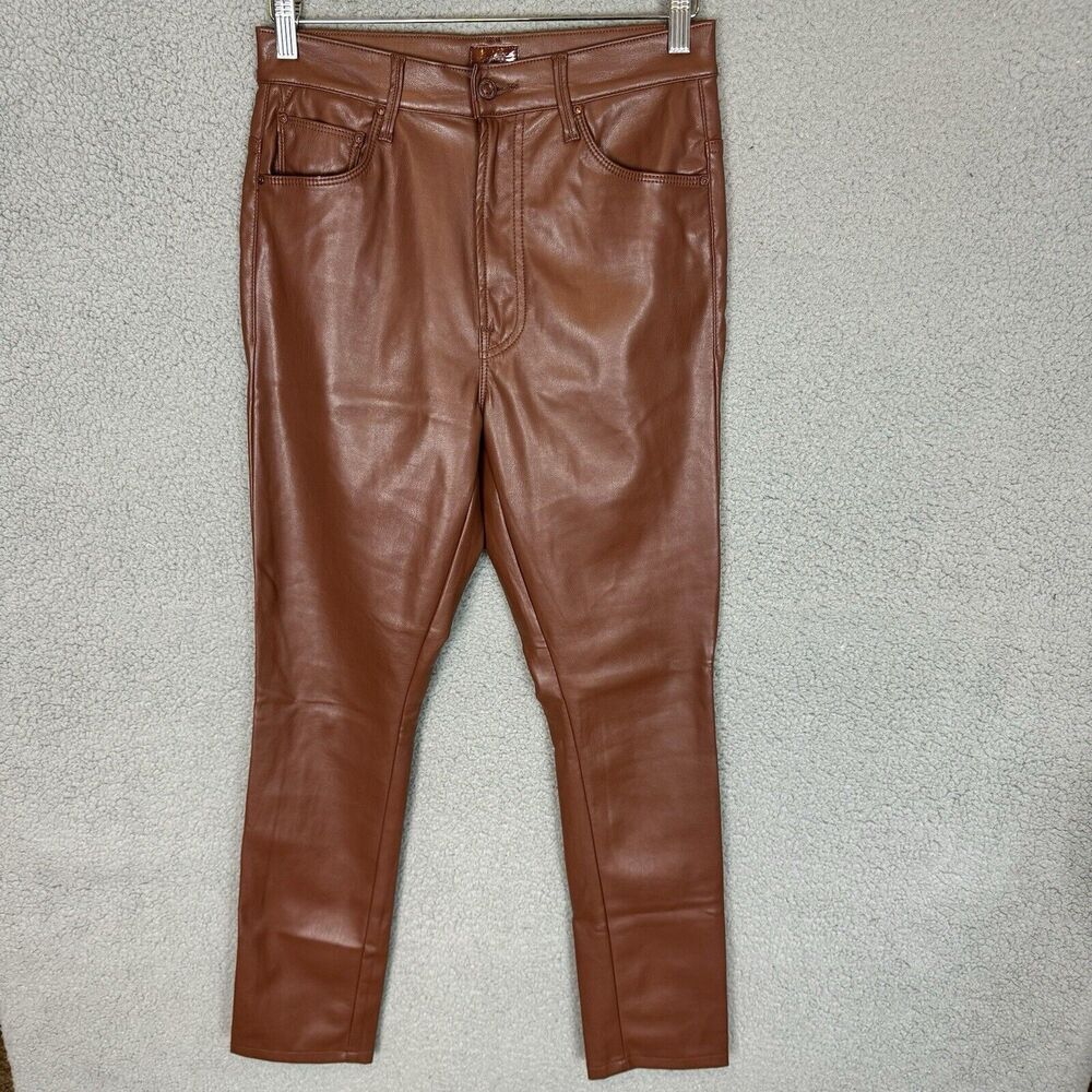 S Mother Jeans Womens 28 High Waisted Rail‎ Skimp Brown Faux Leather